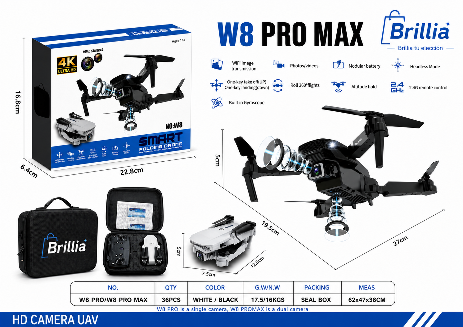 Dron con doble cámara 4K + Maletín Gratis