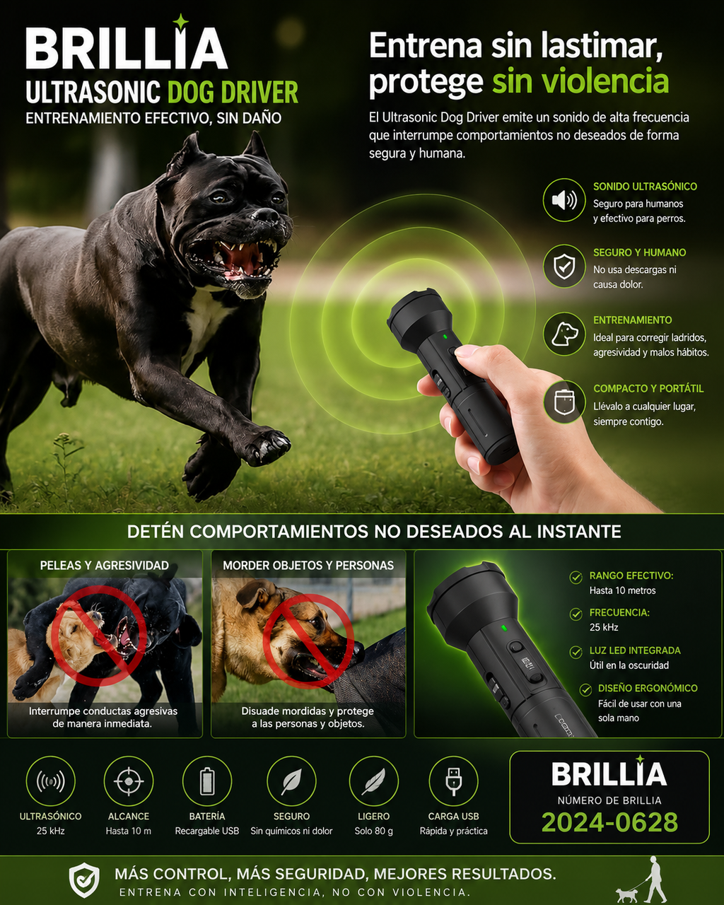 Dispositivo de control ultrasónico antiladridos para mascotas