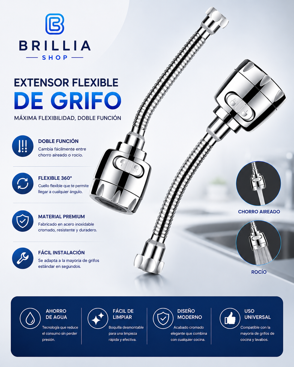 Cabezal de grifo flexible 2 modos