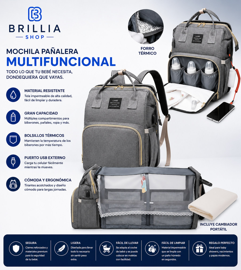 Mochila para pañales con cuna