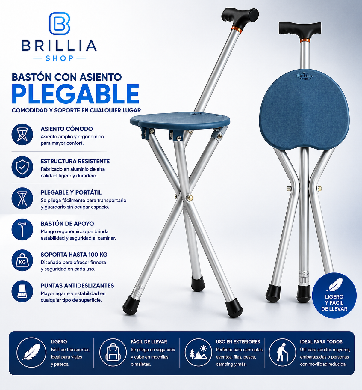 Asiento de bastón Plegable